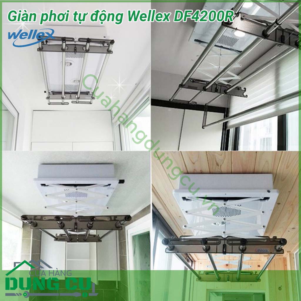 Giàn phơi tự động Wellex DF4200R&nbsp;cho phép nâng tối đa 30kg quần áo nặng chỉ bằng một nút bấm. Xử lý công việc phơi đồ của bạn mà không làm tốn quá nhiều công sức.&nbsp;