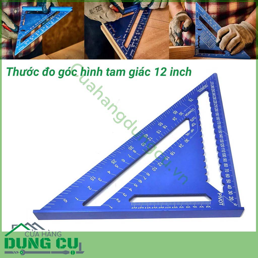 Thước đo góc tam giác 12 inch xanh dương&nbsp;được làm từ&nbsp;hợp kim&nbsp;nhôm chắc chắn,&nbsp;độ cứng cao, dẻo dai, không dễ han gỉ. Thước đo là dụng cụ hữu ích không thể thiếu dành cho thợ mộc.