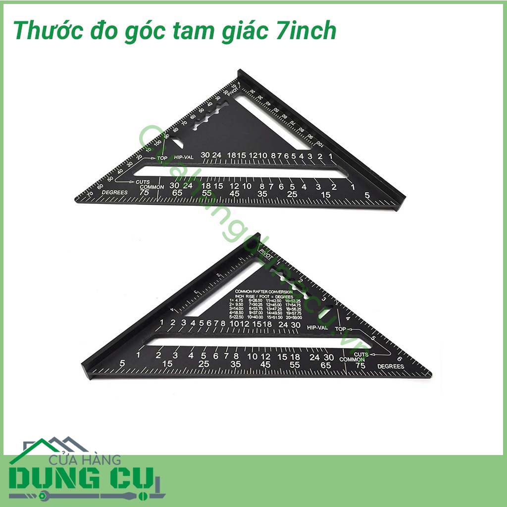 Thước đo tam giác 7 inch được làm từ&nbsp;hợp kim&nbsp;nhôm chắc chắn,&nbsp;độ cứng cao, dẻo dai, không dễ han gỉ. Thước đo là dụng cụ hữu ích không thể thiếu dành cho thợ mộc.