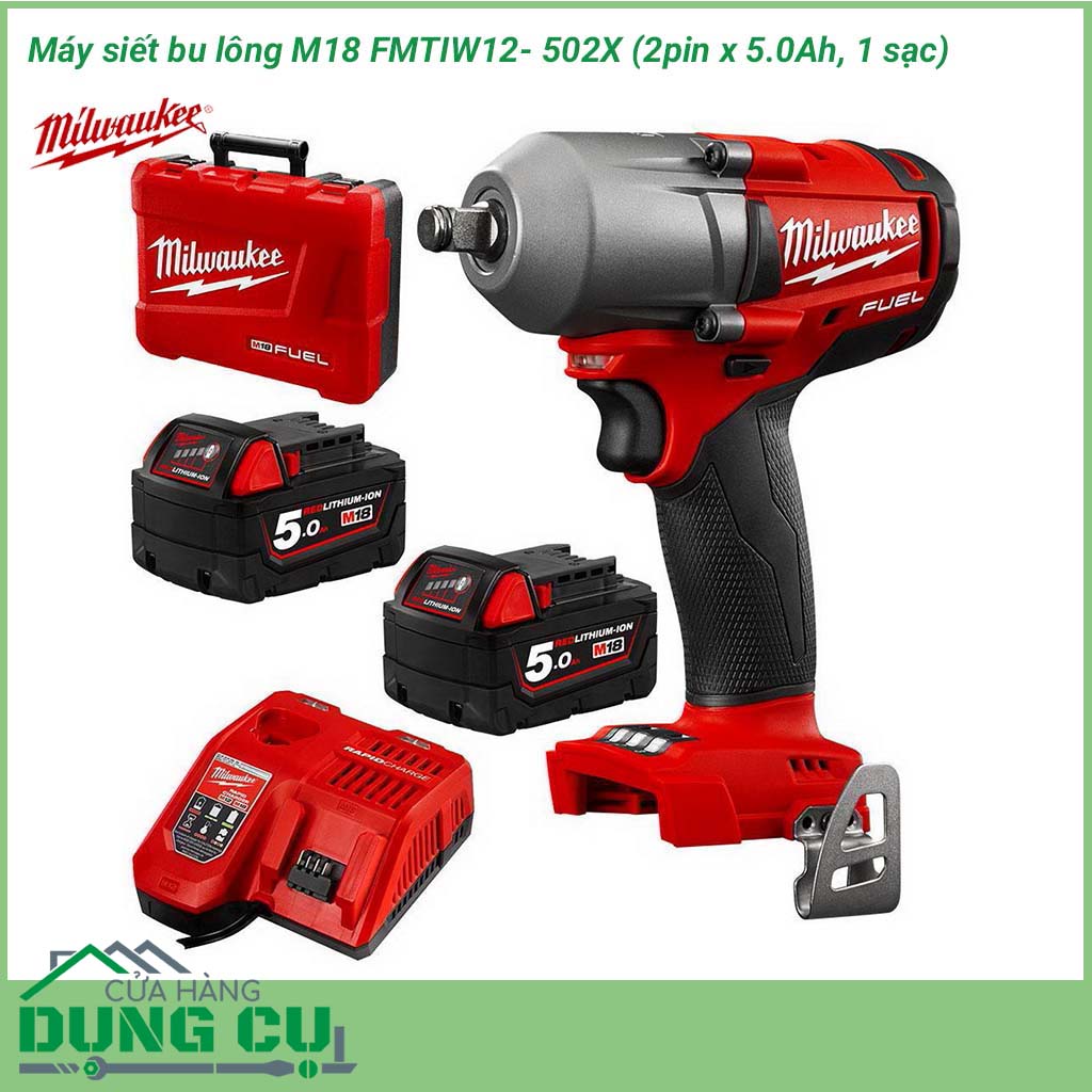 Máy siết bu lông Milwaukee M18 FMTIW12- 502X Trọn bộ&nbsp;là công cụ thường được sử dụng trong các nhà máy sản xuất hoặc các cửa hàng sửa chữa xe máy, ô tô. Máy có tác dụng dùng để siết, cố định các loại bu lông, ốc.