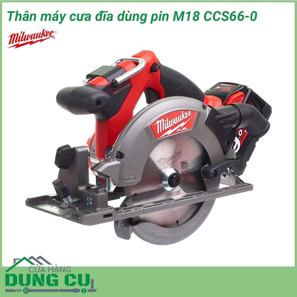 Máy cưa đĩa dùng pin Milwaukee M18 CCS66-0 công cụ sử dụng để cắt rời các bề mặt được làm bằng gỗ. Với&nbsp;động cơ không chổi than cung cấp năng lượng nhiều hơn tới 25%, gấp đôi thời lượng pin và đảm bảo tuổi thọ gấp 3 lần so với động cơ thông thường. 
