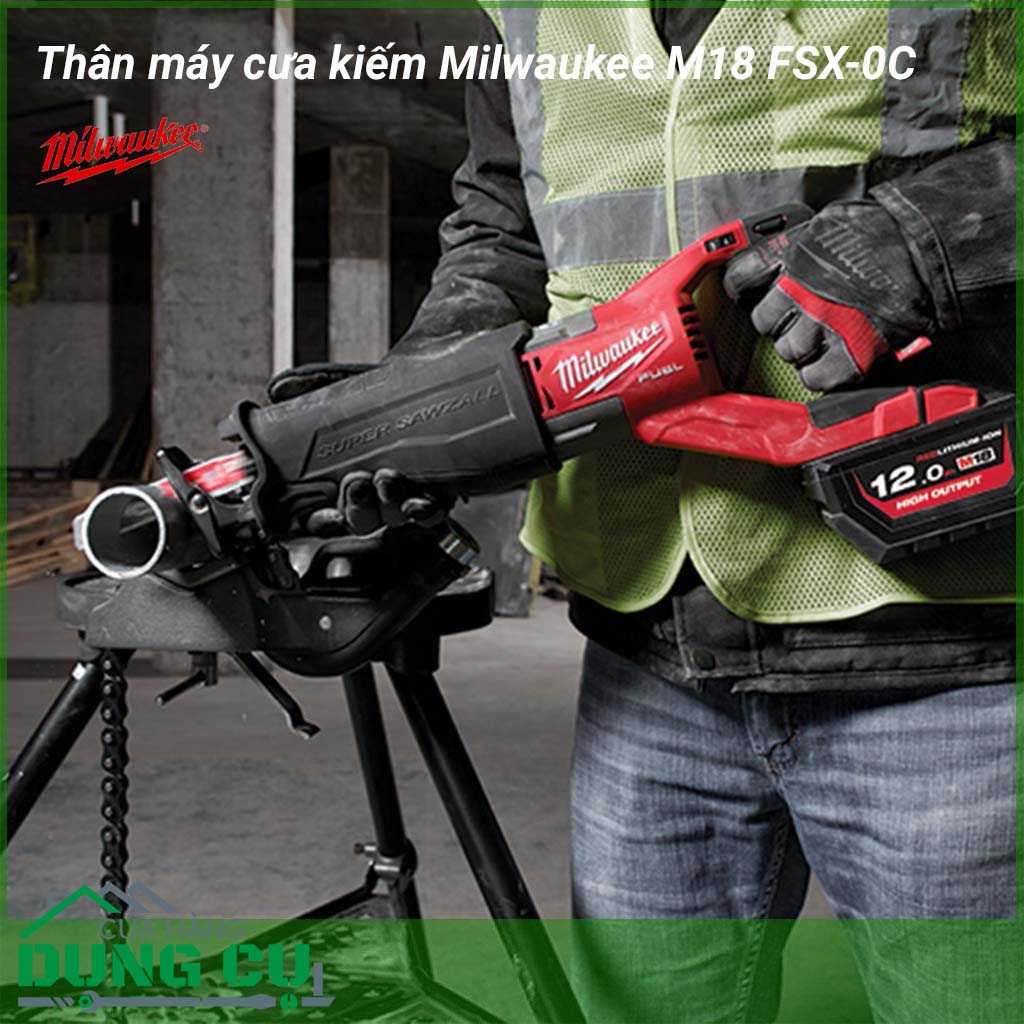 Thân máy cưa kiếm Milwaukee M18 FSX-0C&nbsp;sự kết hợp hoàn hảo giữa một thiết kế nhỏ gọn, trọng lượng thấp và một hiệu suất làm việc cao nhờ trang bị động cơ không chổi than cực kỳ mạnh mẽ