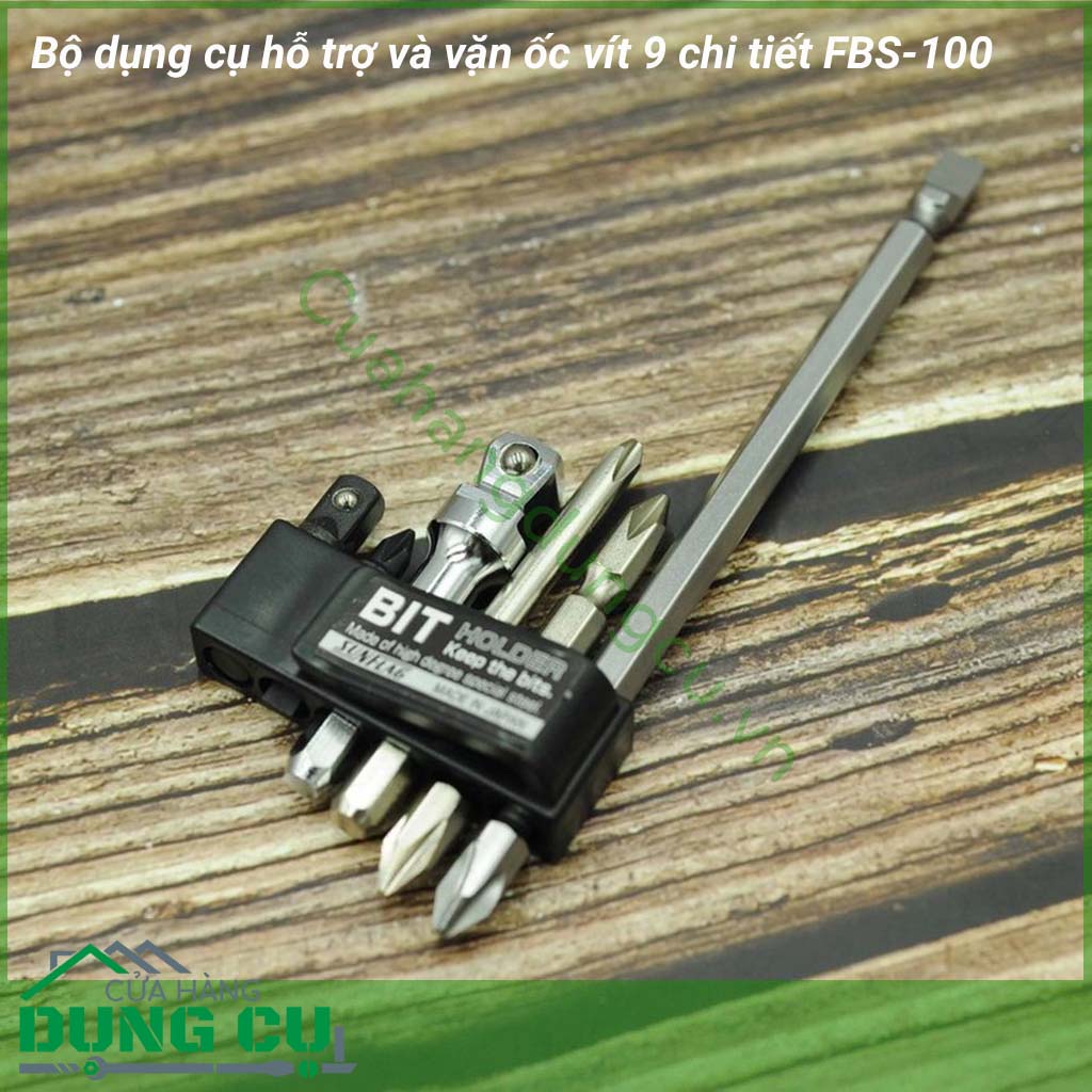 Bộ đầu tua vít và chuyển hướng 9 chi tiết SUNFLAG FBS-100&nbsp;sử dụng để bắt hoặc mở vít, bu lông, đai ốc nhỏ. Ngoài ra còn sử dụng để hỗ trợ việc bắt vít và bu lông ở những vị trí khó, không gian làm việc nhỏ hẹp. 
