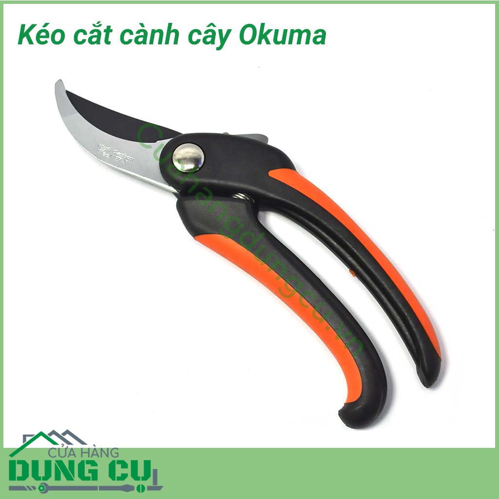 Kéo cắt cành Okuma&nbsp;với cấu tạo ưu việt: lưỡi kéo được làm bằng thép SK5 sắc, bén và không han rỉ. Tay cầm bằng cán đúc kim loại, bọc nhựa màu cam đen với lớp cao su bảo vệ. Kéo cắt cành Okuma là sản phẩm làm vườn chuyên dụng mà khách hàng đang cần tìm.