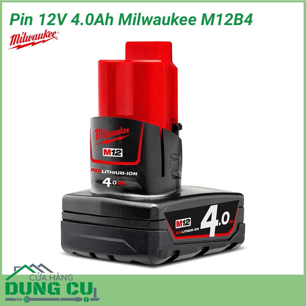 Pin 12V 4.0Ah Milwaukee M12B4&nbsp;phụ kiện chất lượng cho hiệu suất làm việc cao trong thực tế, được áp dụng những công nghệ tiên tiến hiện đại cho thời gian sử dụng lâu dài và hiệu năng vượt trội trong mọi nhu cầu ứng dụng.