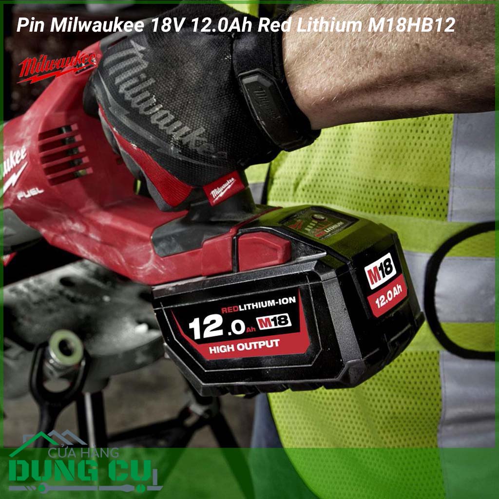 Pin 18V Milwaukee 12.0Ah Red Lithium M18HB12&nbsp;nổi bật với công nghệ REDLITHIUM-ION ™ mang lại hiệu suất tốt nhất trong bất kỳ điều kiện thi công dù là khắc nghiệt nhất, kể cả phải sử dụng ở nhiệt độ cao hoặc thấp tới -20 ° C