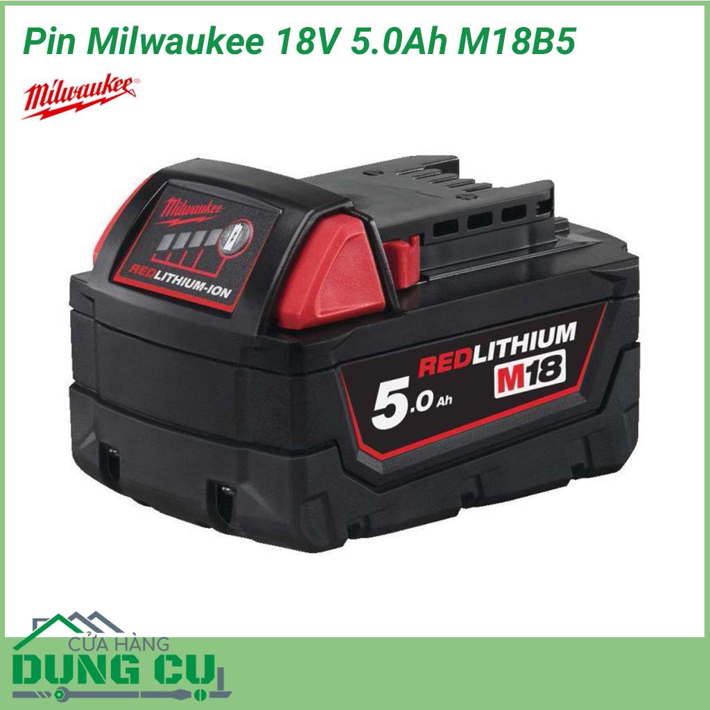 Pin Milwaukee 18V 5.0Ah M18B5&nbsp;mang lại nhiều công việc hơn trong suốt cả ngày và trong suốt thời gian sử dụng pin của bạn.