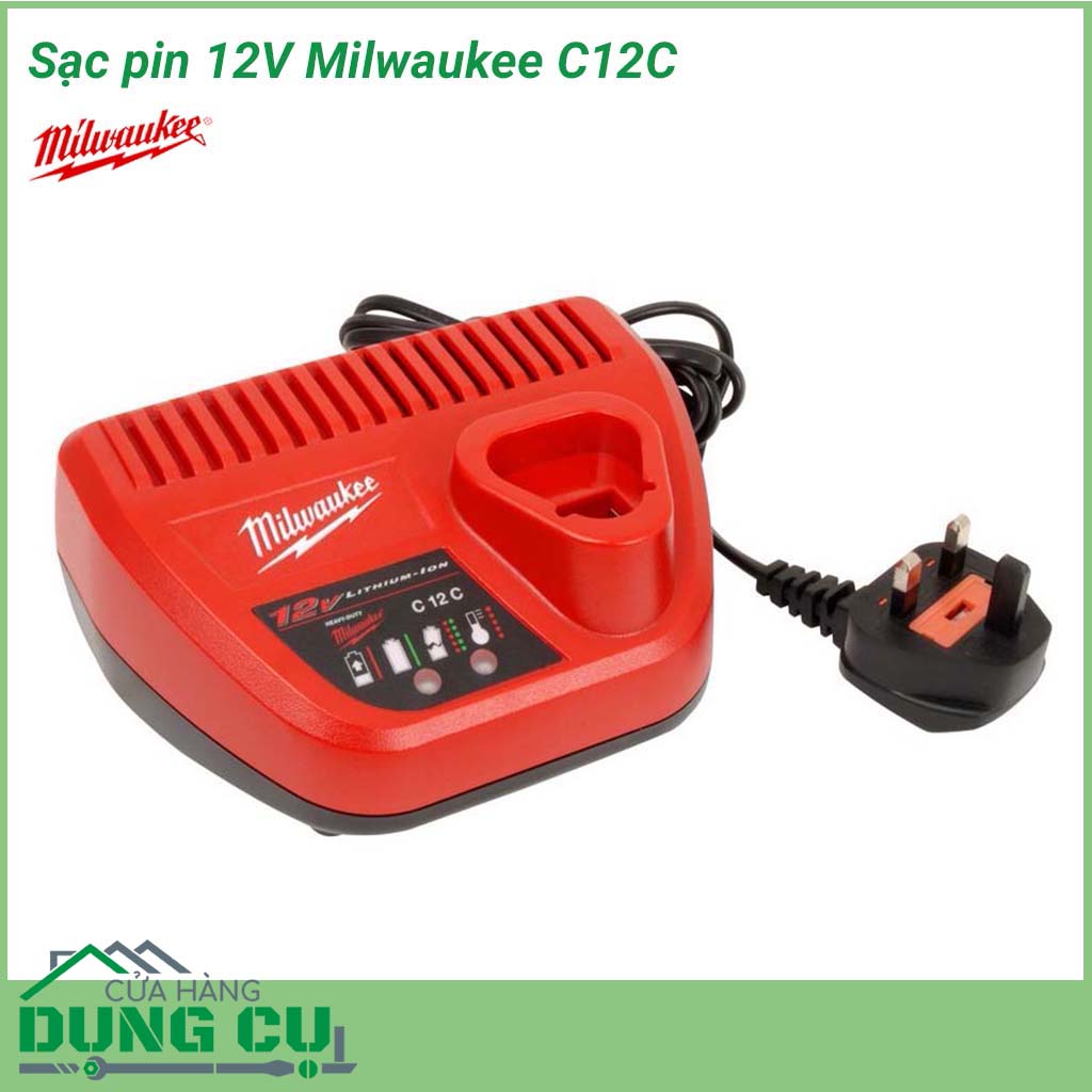 Sạc pin 12V Milwaukee C12C thích hợp sử dụng cho tất cả các dòng máy chính hãng giúp người lao động luôn sẵn sàng cho công việc tiếp theo trong lao động.