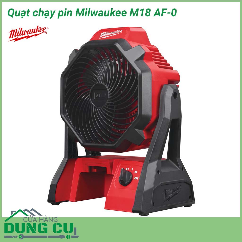 Quạt chạy pin Milwaukee M18 AF-0&nbsp;một thiết bị tiện ích cho các nhu cầu lưu thông không khí trong phòng 3,6 mx 4 m một cách hiệu quả. Thiết kế nhỏ gọn với tay cầm tích hợp để tối đa hóa tính di động cho phép mang theo tới mọi nơi một cách dễ dàng nhất.