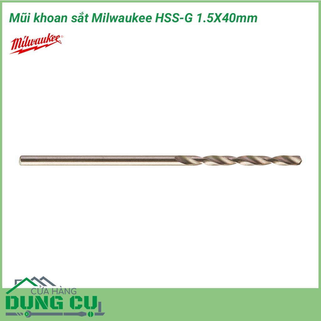 Mũi khoan sắt Milwaukee HSS-G 1.5X40mm&nbsp;được làm bằng chất liệu hợp kim thép cứng cáp, không hoen gỉ hay cong vênh, mài mòn trong quá trình làm việc, cho độ bền sử dụng lâu dài theo thời gian.