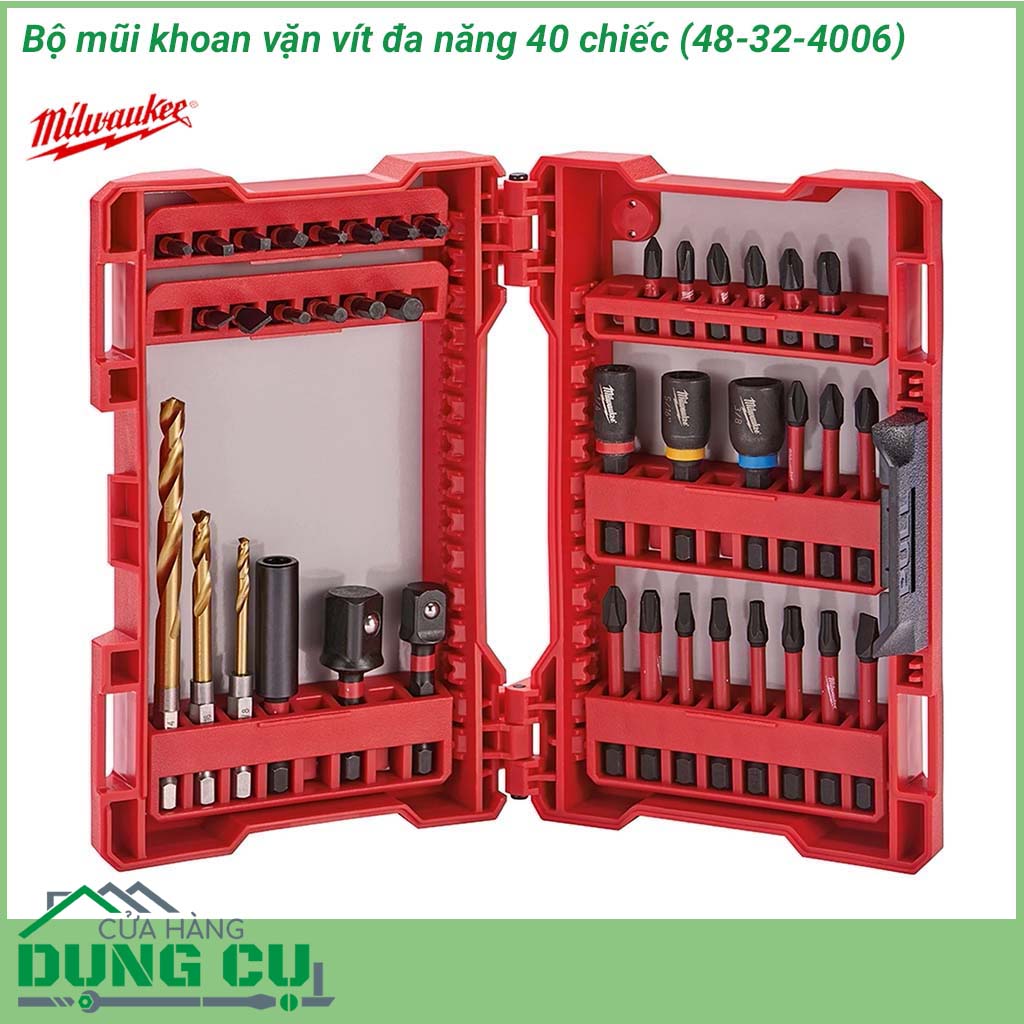Bộ mũi khoan vặn vít đa năng Milwaukee 40 chiếc (48-32-4006)&nbsp;được các kỹ sư Milwaukee tự tin đánh giá là bộ mũi khoan vặn vít Bền và Vừa khớp nhất trên thị trường hiện nay.