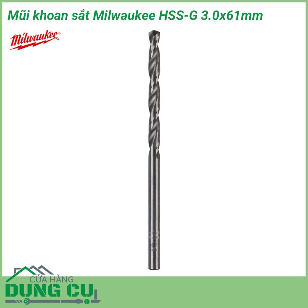 Mũi khoan sắt Milwaukee HSS-G 3.0x61mm&nbsp;được làm bằng chất liệu hợp kim thép cứng cáp, không hoen gỉ hay cong vênh, mài mòn trong quá trình làm việc, cho độ bền sử dụng lâu dài theo thời gian.