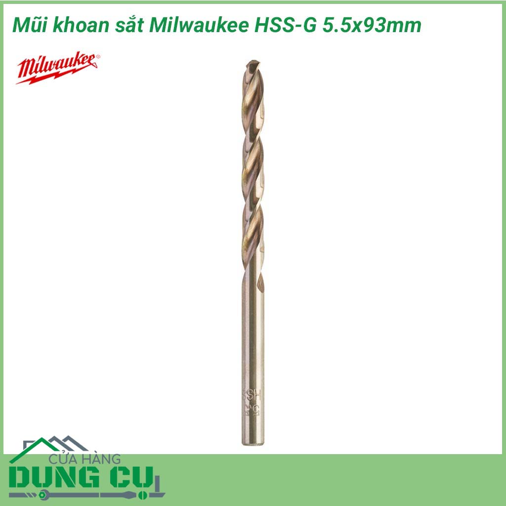 Mũi khoan sắt HSS-G Milwaukee 5.5x93mm&nbsp;được làm bằng chất liệu hợp kim thép cứng cáp, không hoen gỉ hay cong vênh, mài mòn trong quá trình làm việc, cho độ bền sử dụng lâu dài theo thời gian