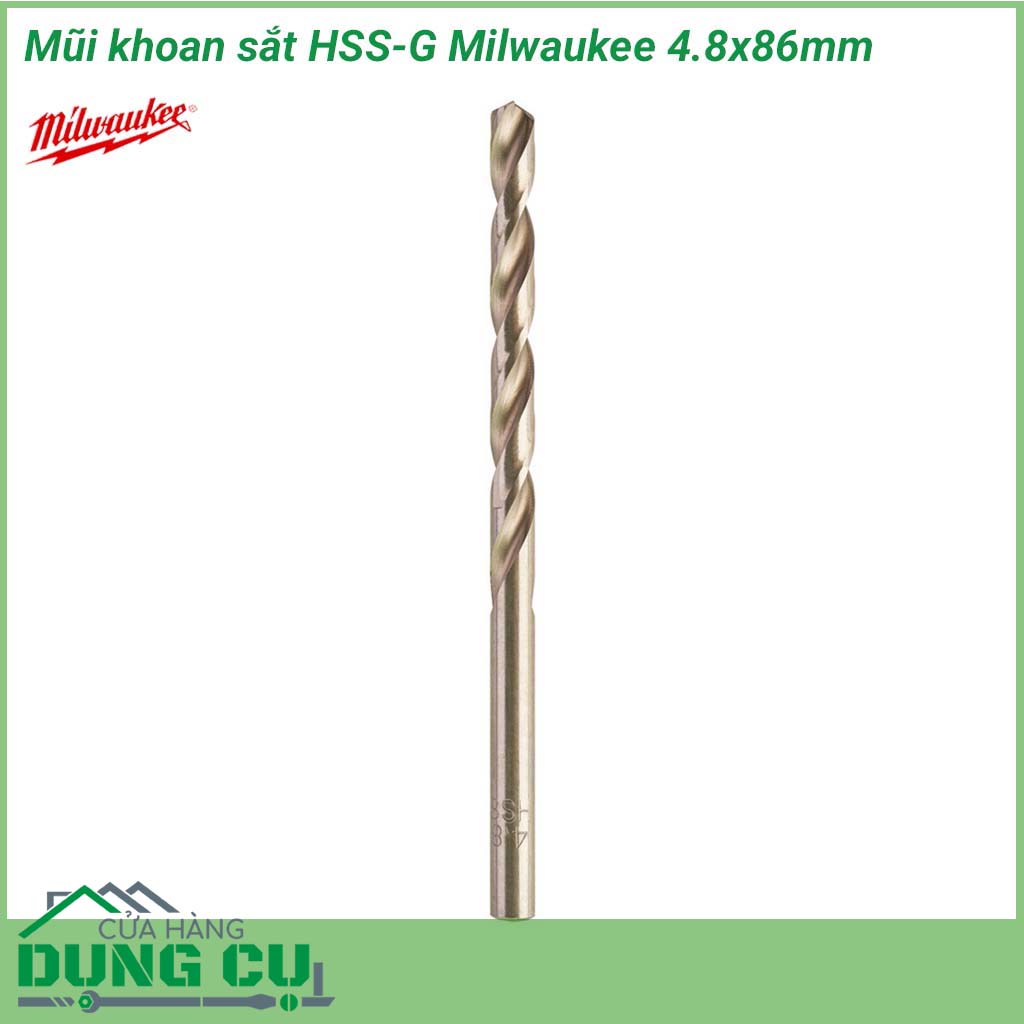 Mũi khoan sắt HSS-G Milwaukee 4.8x86mm&nbsp;được làm bằng chất liệu hợp kim thép cứng cáp, không hoen gỉ hay cong vênh, mài mòn trong quá trình làm việc, cho độ bền sử dụng lâu dài theo thời gian