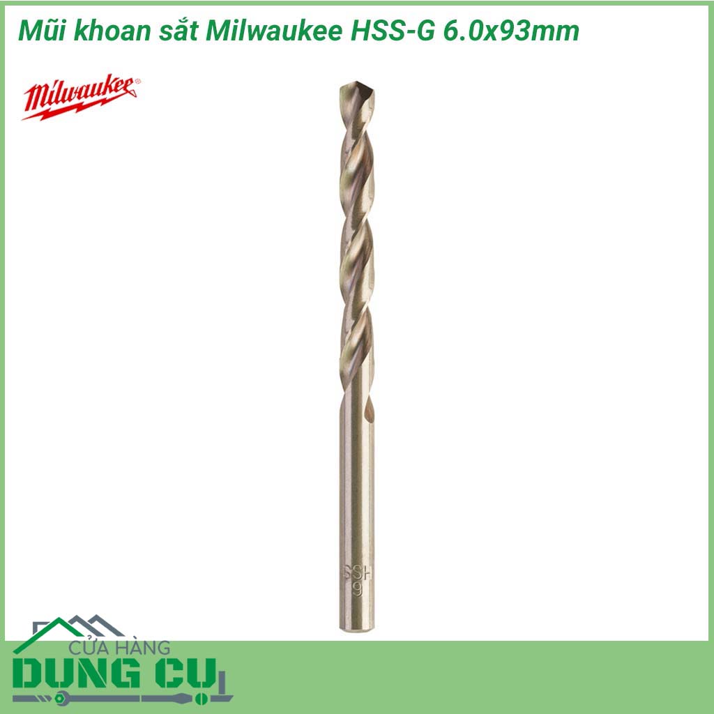 Mũi khoan sắt Milwaukee HSS-G 6.0x93mm&nbsp;được làm bằng chất liệu hợp kim thép cứng cáp, không hoen gỉ hay cong vênh, mài mòn trong quá trình làm việc, cho độ bền sử dụng lâu dài theo thời gian