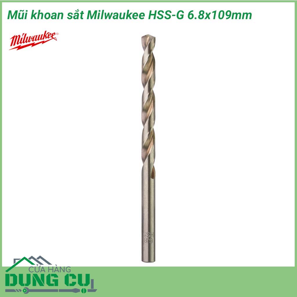 Mũi khoan sắt Milwaukee HSS-G 6.8x109mm&nbsp;được làm bằng chất liệu hợp kim thép cứng cáp, không hoen gỉ hay cong vênh, mài mòn trong quá trình làm việc, cho độ bền sử dụng lâu dài theo thời gian