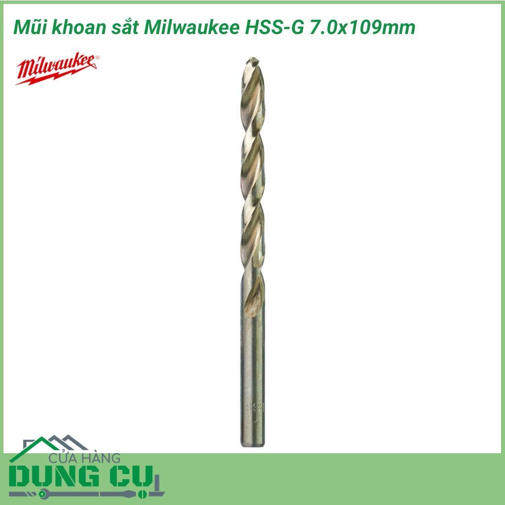 Mũi khoan sắt Milwaukee HSS-G 7.0x109mm&nbsp;được làm bằng chất liệu hợp kim thép cứng cáp, không hoen gỉ hay cong vênh, mài mòn trong quá trình làm việc, cho độ bền sử dụng lâu dài theo thời gian