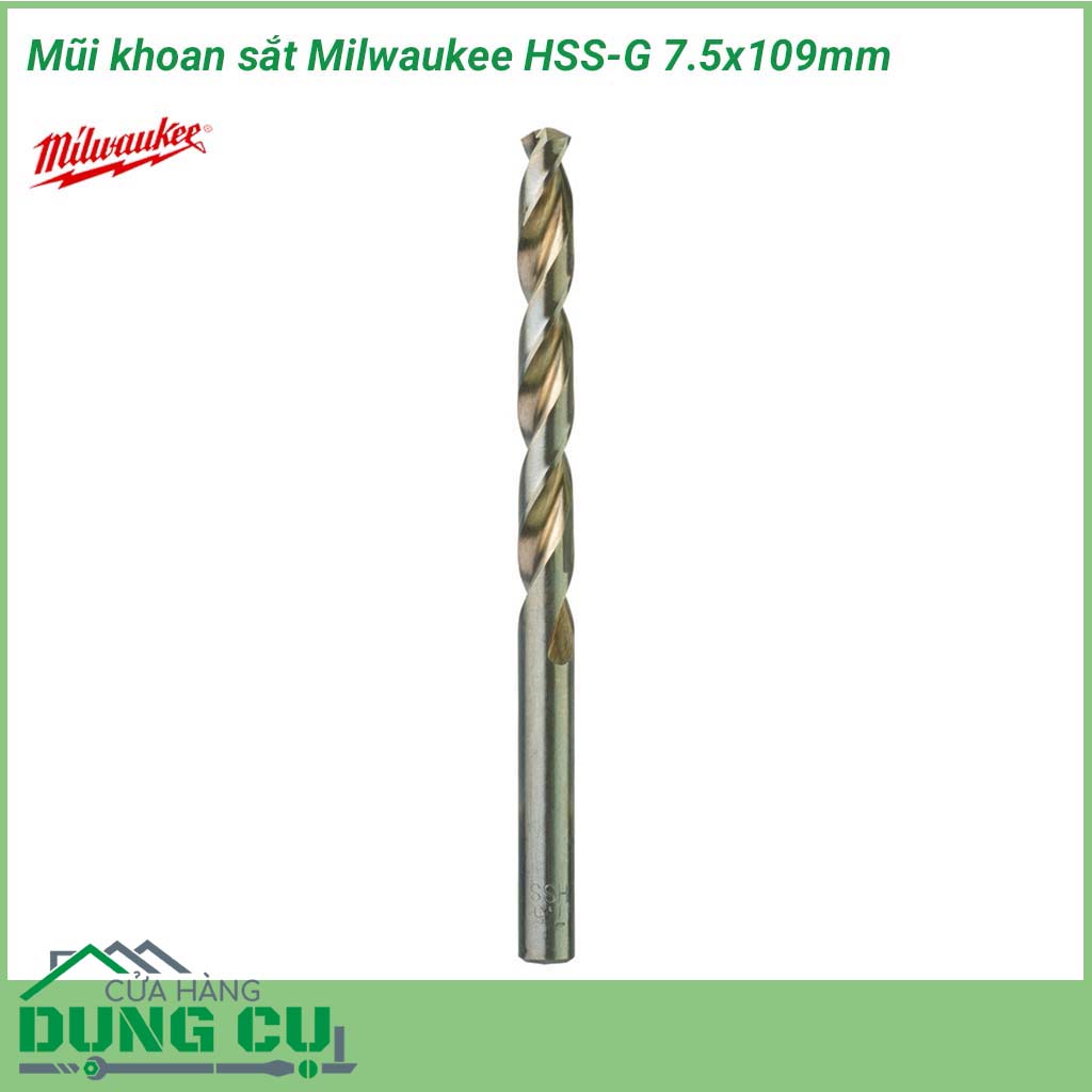 Mũi khoan sắt Milwaukee HSS-G 7.5x109mm&nbsp;được làm bằng chất liệu hợp kim thép cứng cáp, không hoen gỉ hay cong vênh, mài mòn trong quá trình làm việc, cho độ bền sử dụng lâu dài theo thời gian