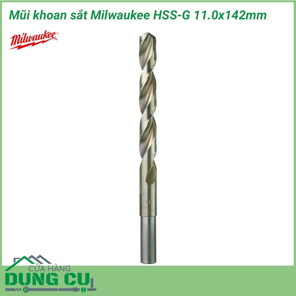 Mũi khoan sắt Milwaukee HSS-G 11.0x142mm&nbsp;được làm bằng chất liệu hợp kim thép cứng cáp, không hoen gỉ hay cong vênh, mài mòn trong quá trình làm việc, cho độ bền sử dụng lâu dài theo thời gian