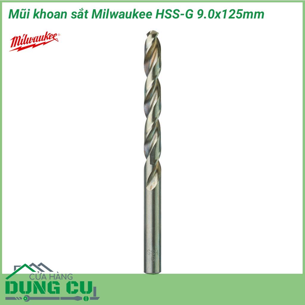 Mũi khoan sắt Milwaukee HSS-G 9.0x125mm&nbsp;được làm bằng chất liệu hợp kim thép cứng cáp, không hoen gỉ hay cong vênh, mài mòn trong quá trình làm việc, cho độ bền sử dụng lâu dài theo thời gian