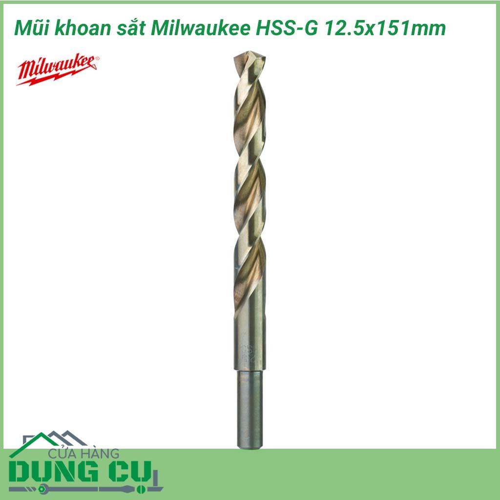 Mũi khoan sắt Milwaukee HSS-G 12.5x151mm&nbsp;được làm bằng chất liệu hợp kim thép cứng cáp, không hoen gỉ hay cong vênh, mài mòn trong quá trình làm việc, cho độ bền sử dụng lâu dài theo thời gian