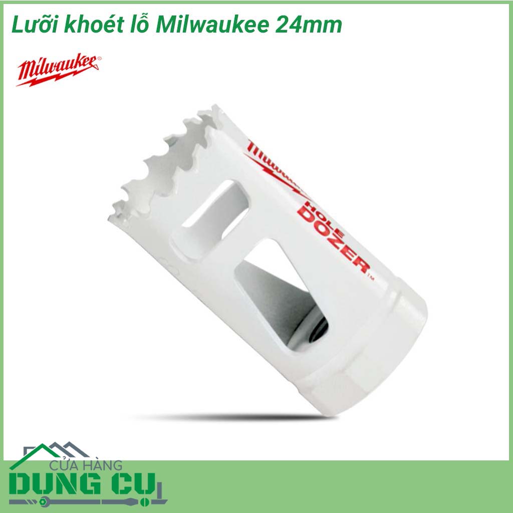 Lưỡi khoét lỗ Milwaukee 24mm&nbsp;được làm bằng chất liệu hợp kim thép cứng cáp, không hoen gỉ hay cong vênh, mài mòn trong quá trình làm việc, cho độ bền sử dụng lâu dài theo thời gian