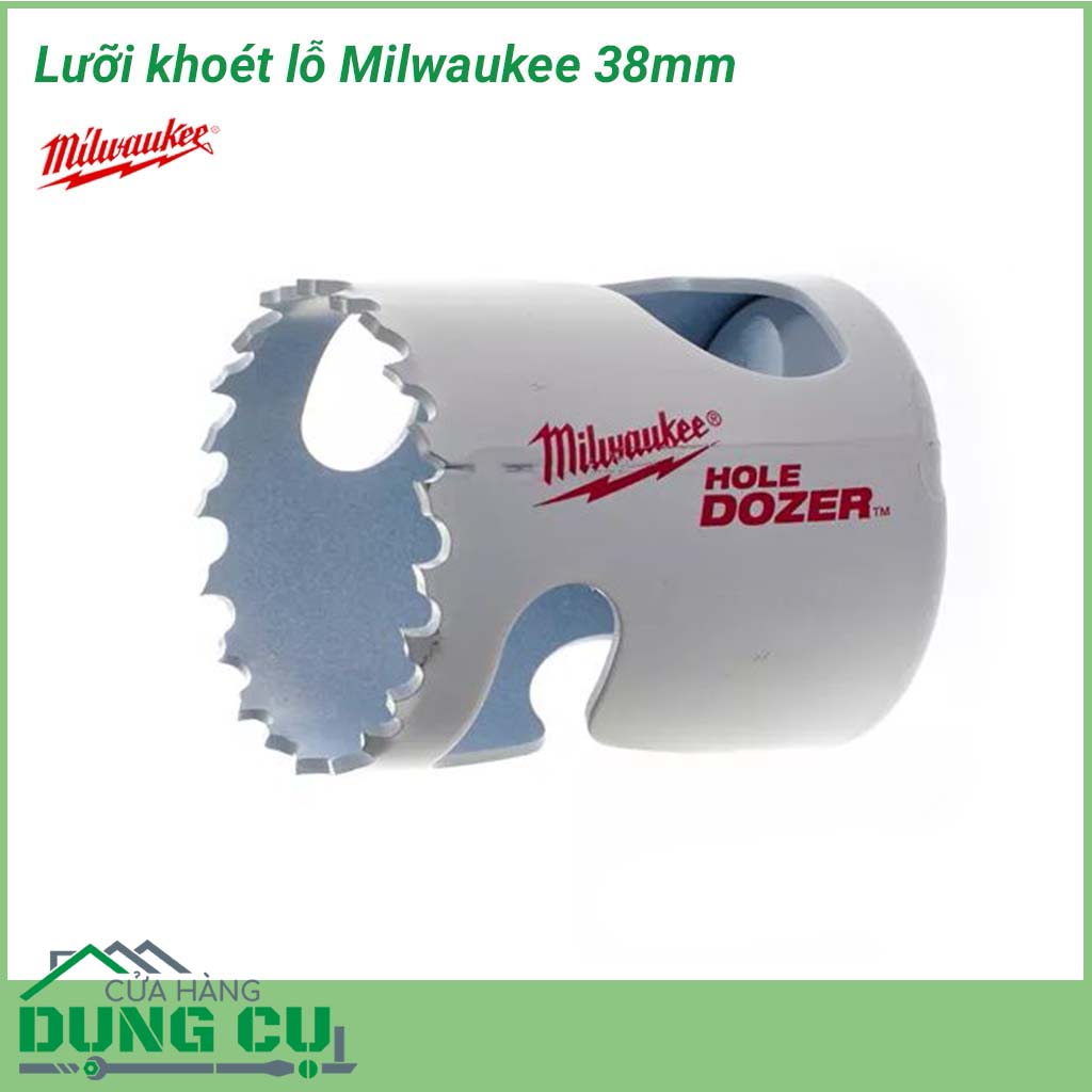 Lưỡi khoét lỗ Milwaukee 38mm&nbsp;được làm bằng chất liệu hợp kim thép cứng cáp, không hoen gỉ hay cong vênh, mài mòn trong quá trình làm việc, cho độ bền sử dụng lâu dài theo thời gian