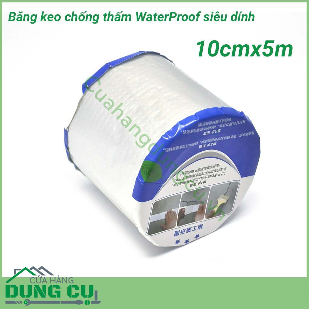Băng keo chống thấm WaterProof siêu dính 10cm&nbsp;keo dính cực kỳ chắc, đã dán là không thể bóc ra được, chịu nước, chịu nhiệt, chống thấm hoàn hảo. Bịt lại tất cả các lỗ thủng, lỗ hổng cả to, cả nhỏ hay các vết nứt, hở hoặc bị vỡ ....