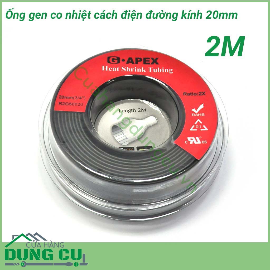 Dây co nhiệt dài 2m đường kính 20mm&nbsp;loại gen khi có nhiệt độ cao sẽ co lại, có tác dụng cách điện, bảo vệ mạch, dây dẫn điện và các mối hàn…có khả năng chống cháy rất tốt, bảo vệ môi trường, máy móc khỏi nguy cơ cháy nổ.