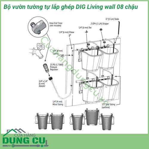 Bộ Vườn Tường 8 Chậu Tự Lắp Ghép Living Wall DIG GLW08 cung cấp một khái niệm mới trong việc làm vườn tại nhà, giúp người dùng dễ dàng set up khu vườn đứng, và có thể mở rộng chúng bằng cách nối tiếp các modul.