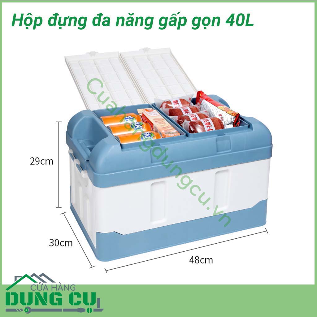 Hộp đựng đa năng gấp gọn 40L&nbsp;sẽ giúp bạn dọn dẹp ngôi nhà hay ô tô trở nên ngăn nắp gọn gàng.&nbsp;Hộp đựng đa năng gấp gọn 40L dùng đựng đồ cốp sau ô tô, đi siêu thị, đi picnic…rất tiện dụng.