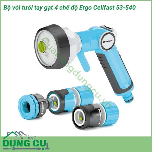 Trọn bộ vòi tưới đa năng 4 chế độ phun Cellfast Ergo 53-540 chất lượng cao thích hợp dùng rửa xe, tưới cây, tưới vườn rau, tưới cảnh quan, rửa xe, vệ sinh nhà cửa hay chuồng trại.