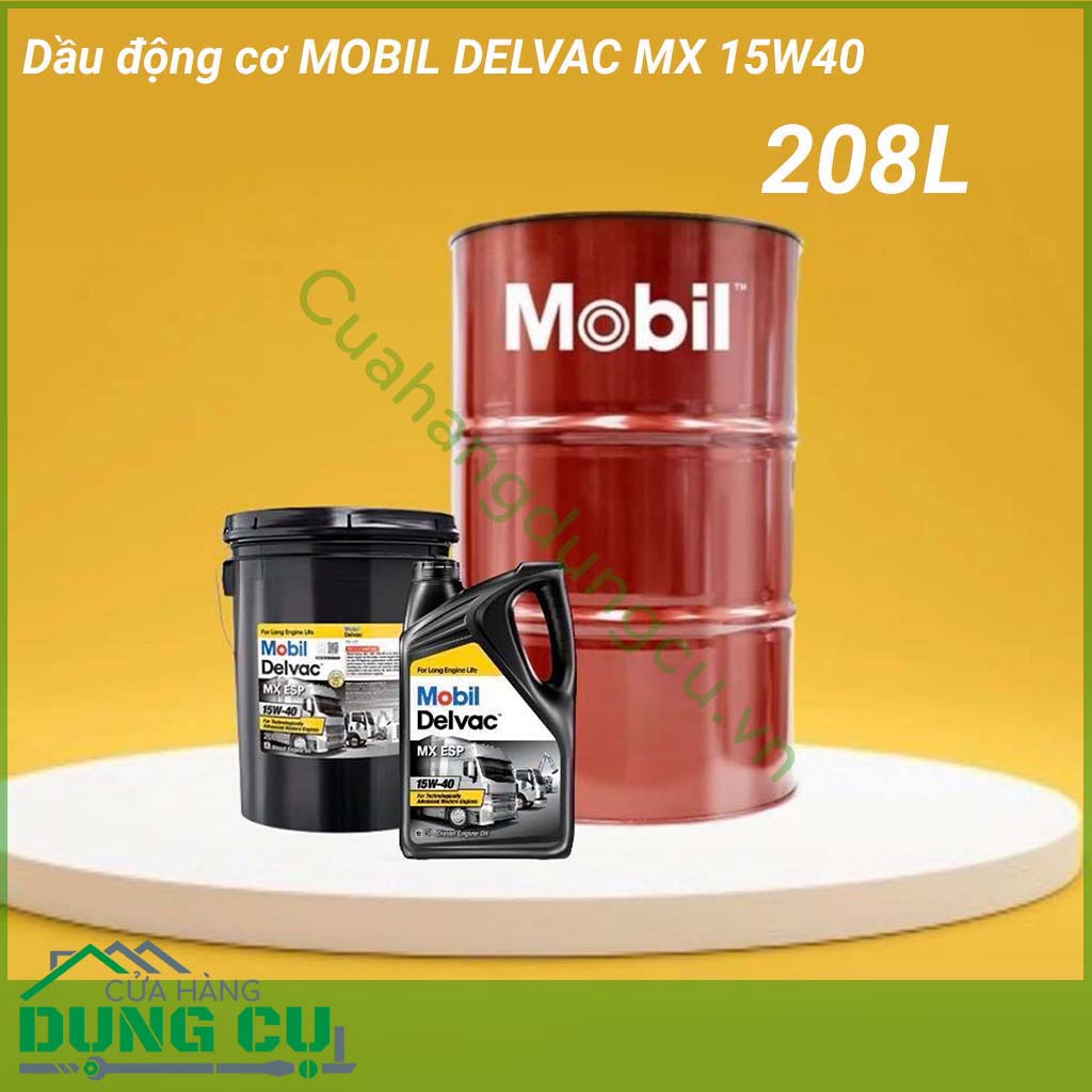 Dầu Mobil Delvac MX 15W-40 208L&nbsp;là&nbsp;dầu động cơ&nbsp;hiệu suất cao mang lại sự bôi trơn tuyệt vời cho động cơ diesel nhằm nâng cao tuổi thọ của động cơ.&nbsp;Sản phẩm đáp ứng các tiêu chuẩn kỹ thuật của các nhà sản xuất động cơ hàng đầu của Châu Âu và Châu Mỹ.