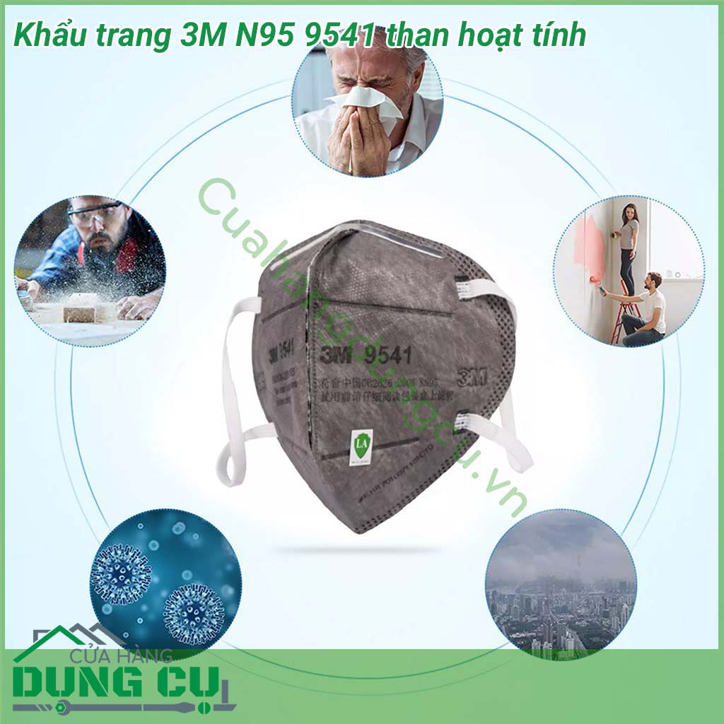 Khẩu trang 3M N95 9541 than hoạt tính&nbsp;cấu tạo 5 lớp từ vải không dệt PP và màng lọc tĩnh điện tiến tiến nhiều lớp giúp lọc và giữ bụi mịn PM2.5 và vi sinh vật gây hại cho da mặt. Khô thoáng trong khi sử dụng.