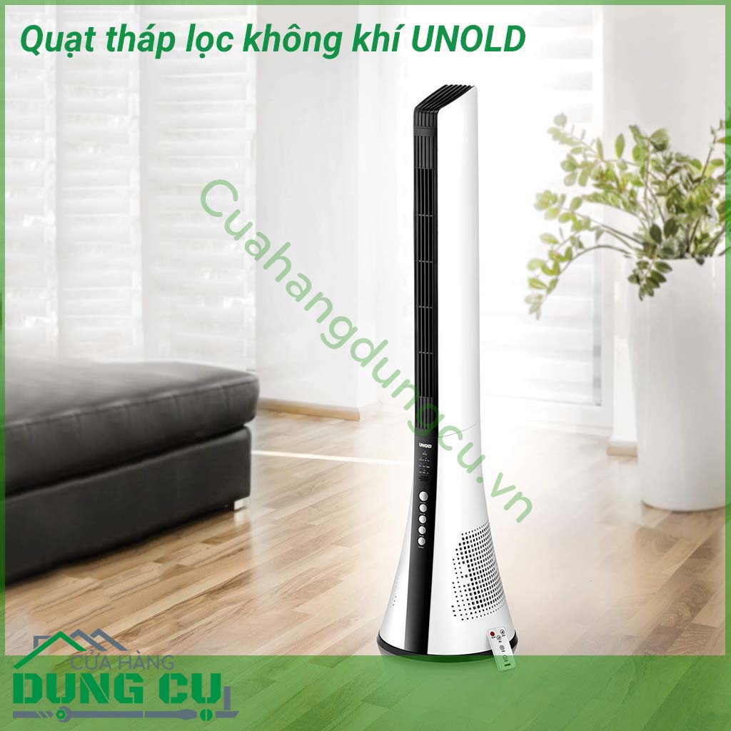 Quạt tháp lọc không khí Unold&nbsp;một thiết bị thông minh được trang bị nhiều tính năng hiện đại như: điều khiển từ xa, hẹn giờ, chế độ ngủ, chế độ vận hành, chế độ xoay.&nbsp;Có màng lọc không khí, tản gió đều, tạo ion, kiểu dáng hiện đại, sang trọng, dễ sử dụng.