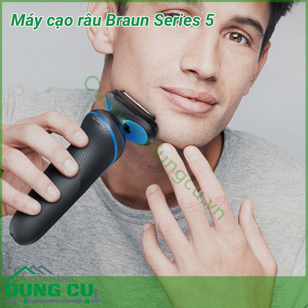 Máy cạo râu Braun Series 5 với thiết kế thân máy dạng thọn dài, bề mặt dạng cao su mềm&nbsp;mặt nhám kèm với các điểm tỳ giúp cho việc cầm nắm máy khi thao tác&nbsp;cạo râu một cách dễ dàng và thoải mái nhất.