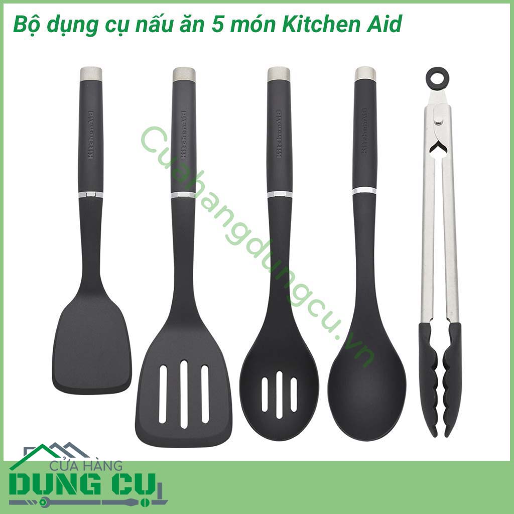 Bộ dụng cụ nhà bếp 5 món Kitchen Aid&nbsp;phù hợp với tất cả thiết bị nhà bếp của bạn. Nó an toàn để sử dụng trên tất cả các dụng cụ nấu nướng đặc biệt là nó không làm xước nồi chảo chống dính của bạn.&nbsp;