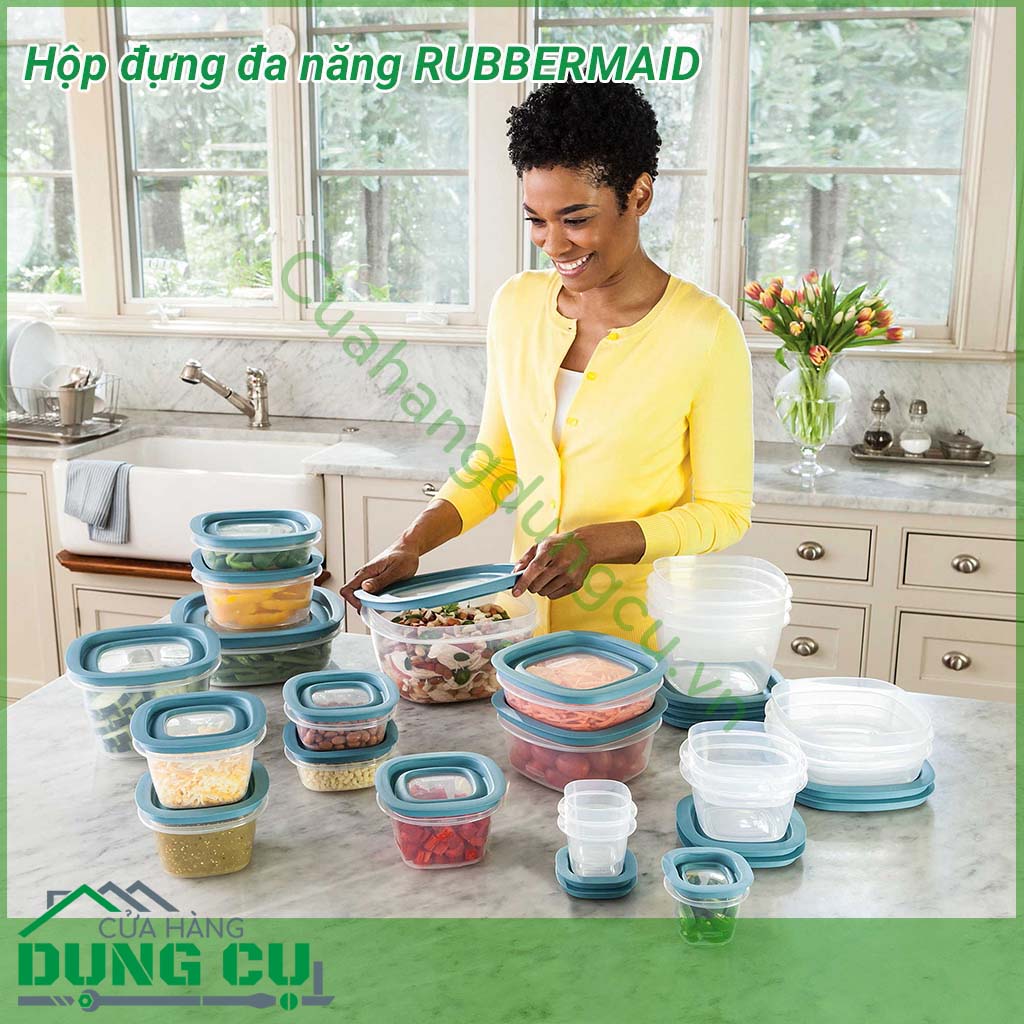 Hộp đựng đa năng 42 món Rubbermaid nhựa crystal chống trầy xước cực tốt.&nbsp;Hộp nắp kín chân không, hoàn toàn không hở khí giúp thực phẩm tươi và giữ mùi vị được lâu hơn. Hộp cực kỳ an toàn khi sử dụng cho lò vi sóng và máy rửa chén.