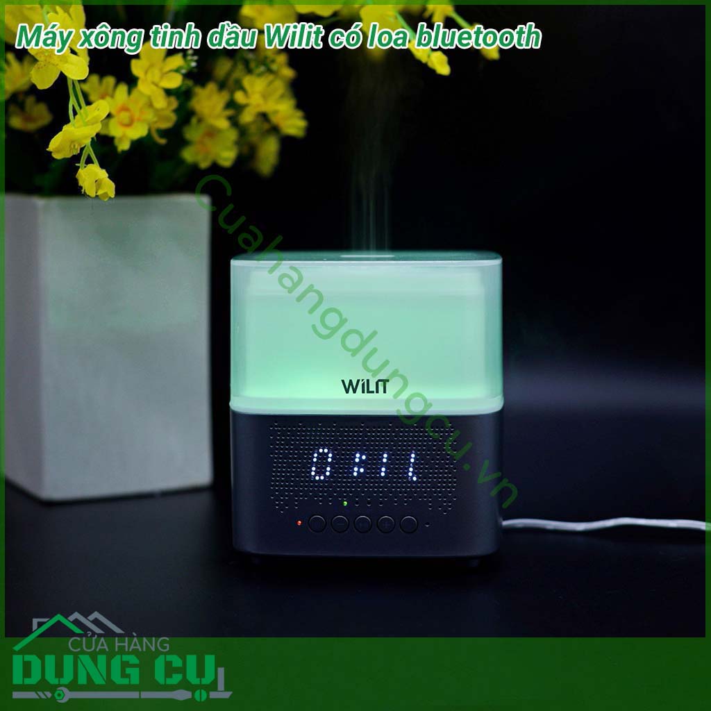 Máy xông tinh dầu 4 in 1 Wilit tích hợp chức năng 4 trong 1: tạo độ ẩm và khuếch tán tinh dầu, đèn LED mood light, loa bluetooth và đồng hồ báo thức. Thiết kế độc đáo phù hợp với phong cách trang trí nhà tối giản