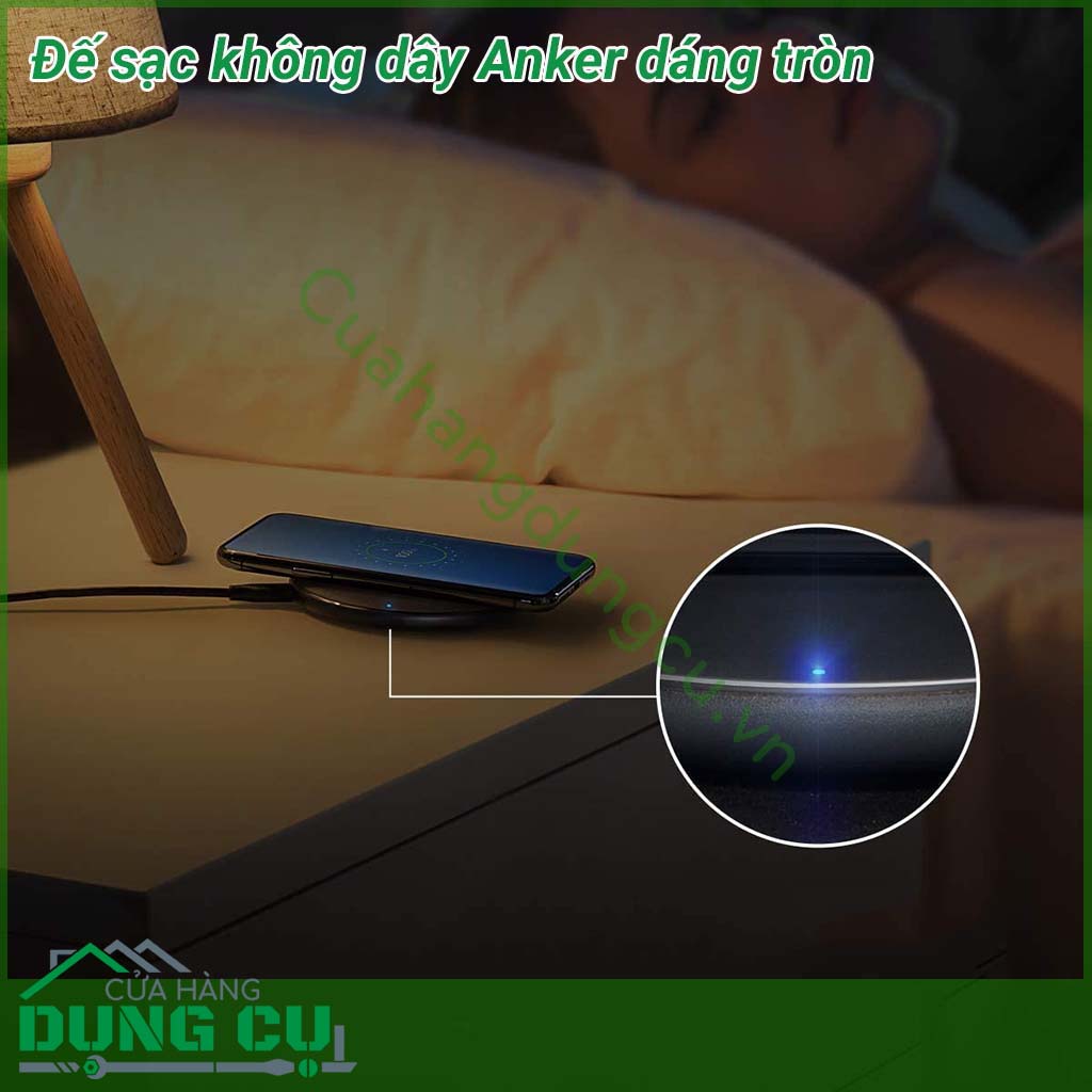 Đế sạc không dây Anker dáng tròn&nbsp;sở hữu tính năng thông minh vô cùng tiện lợi vì không cần cắm dây sạc, chỉ cần đặt điện thoại lên và thế là pin sẽ được sạc đầy cực tiện