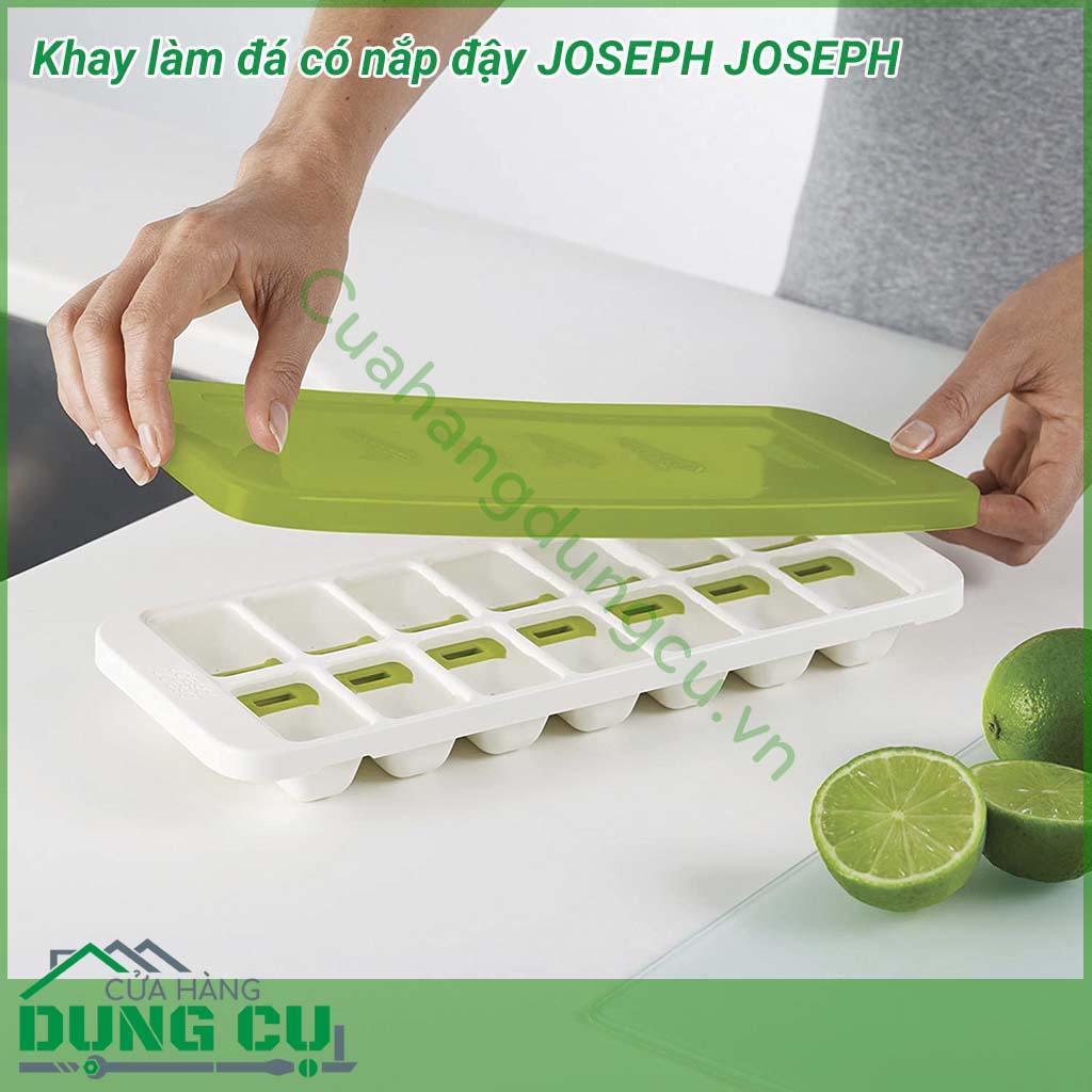 Khay làm đá thông minh có nắp đậy Joseph Joseph&nbsp;với thiết kế nắp&nbsp;đậy kín giúp&nbsp;đảm bảo vệ sinh nên khay rất&nbsp;đa năng, ngoài làm đá&nbsp;các mẹ có thể dùng&nbsp;để chia&nbsp;đồ&nbsp;ăn dặm cho bé yêu, hoặc cất trữ nước cốt hoa quả...