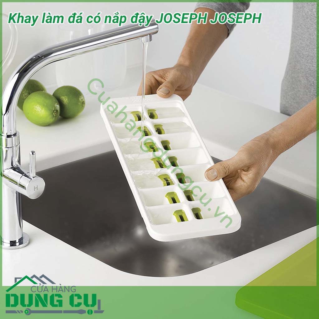 Khay làm đá thông minh có nắp đậy Joseph Joseph&nbsp;với thiết kế nắp&nbsp;đậy kín giúp&nbsp;đảm bảo vệ sinh nên khay rất&nbsp;đa năng, ngoài làm đá&nbsp;các mẹ có thể dùng&nbsp;để chia&nbsp;đồ&nbsp;ăn dặm cho bé yêu, hoặc cất trữ nước cốt hoa quả...