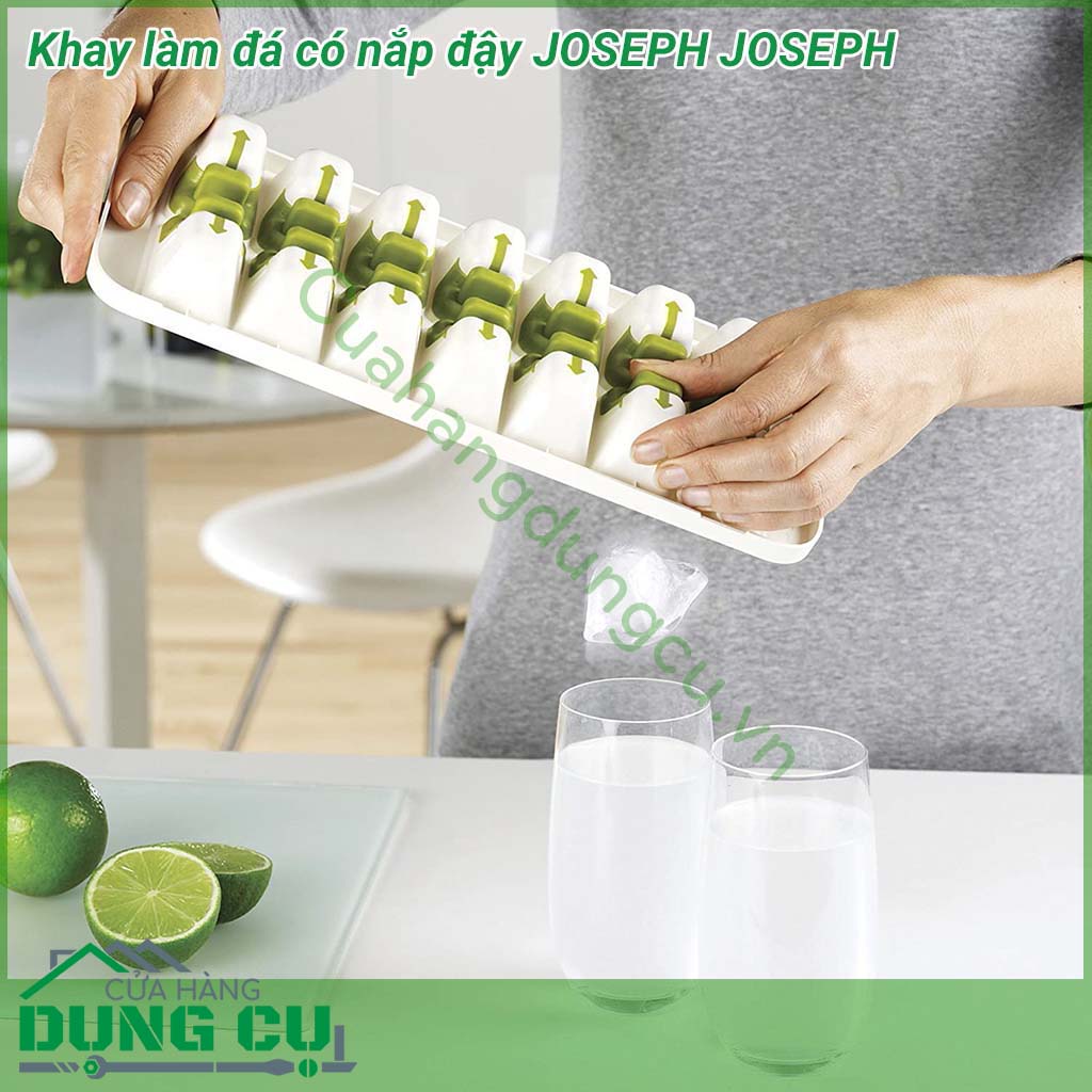 Khay làm đá thông minh có nắp đậy Joseph Joseph&nbsp;với thiết kế nắp&nbsp;đậy kín giúp&nbsp;đảm bảo vệ sinh nên khay rất&nbsp;đa năng, ngoài làm đá&nbsp;các mẹ có thể dùng&nbsp;để chia&nbsp;đồ&nbsp;ăn dặm cho bé yêu, hoặc cất trữ nước cốt hoa quả...
