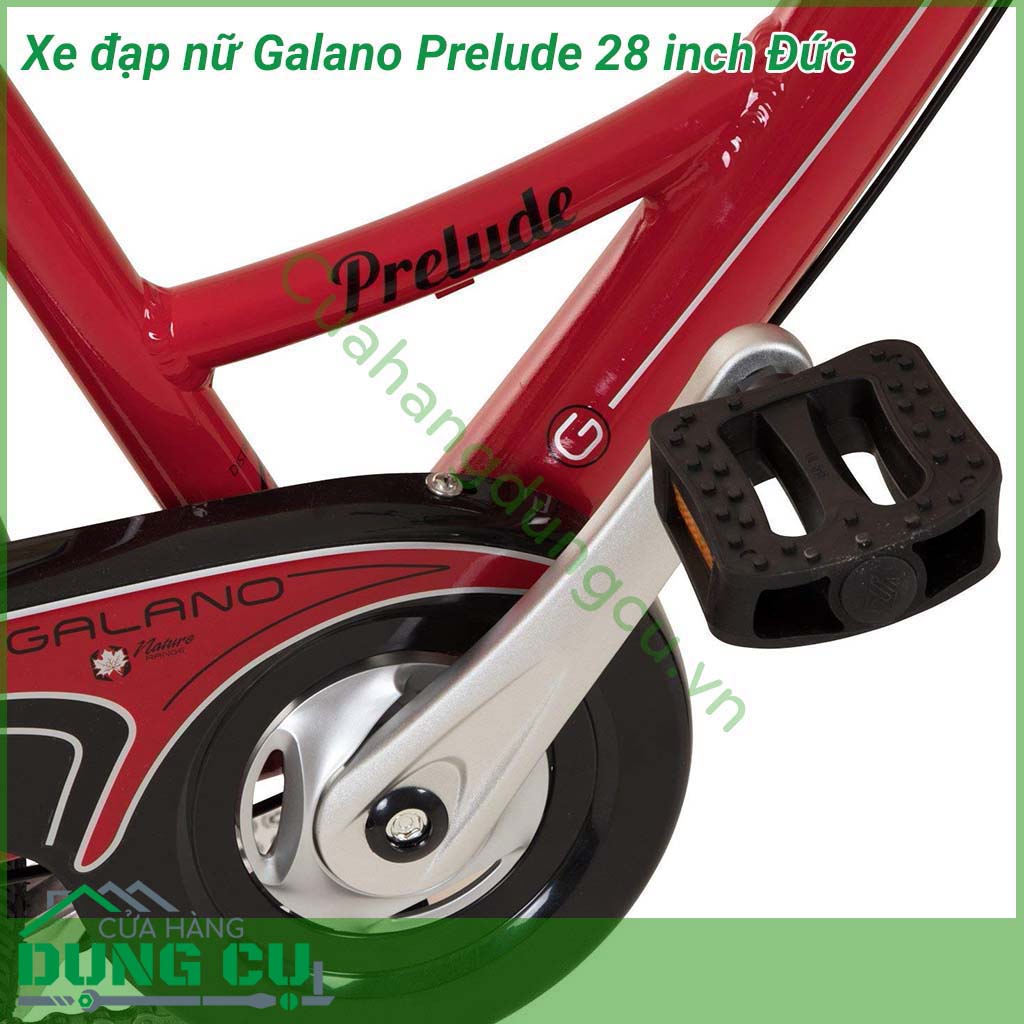 Xe đạp nữ Galano Prelude 28 inch Đức&nbsp;lấy cảm hứng dựa trên thiết kế xe đạp cổ điển Hà Lan.&nbsp;Giỏ xe phía trước có thể tháo rời dễ dàng giúp việc mua sắm trở nên thuận tiện. Yên xe rộng thoải mái&nbsp;mặt trên bằng da tổng hợp.&nbsp;