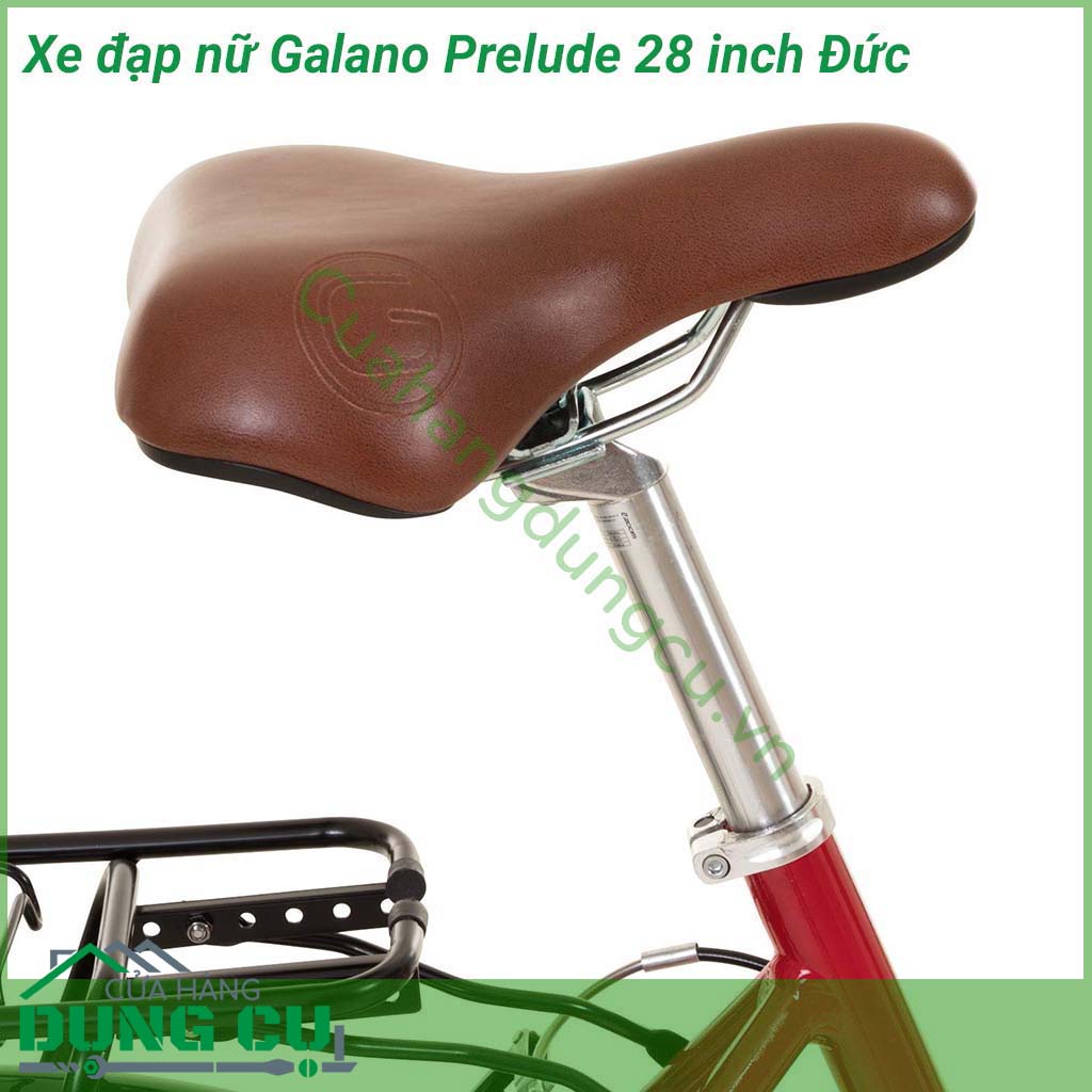 Xe đạp nữ Galano Prelude 28 inch Đức&nbsp;lấy cảm hứng dựa trên thiết kế xe đạp cổ điển Hà Lan.&nbsp;Giỏ xe phía trước có thể tháo rời dễ dàng giúp việc mua sắm trở nên thuận tiện. Yên xe rộng thoải mái&nbsp;mặt trên bằng da tổng hợp.&nbsp;