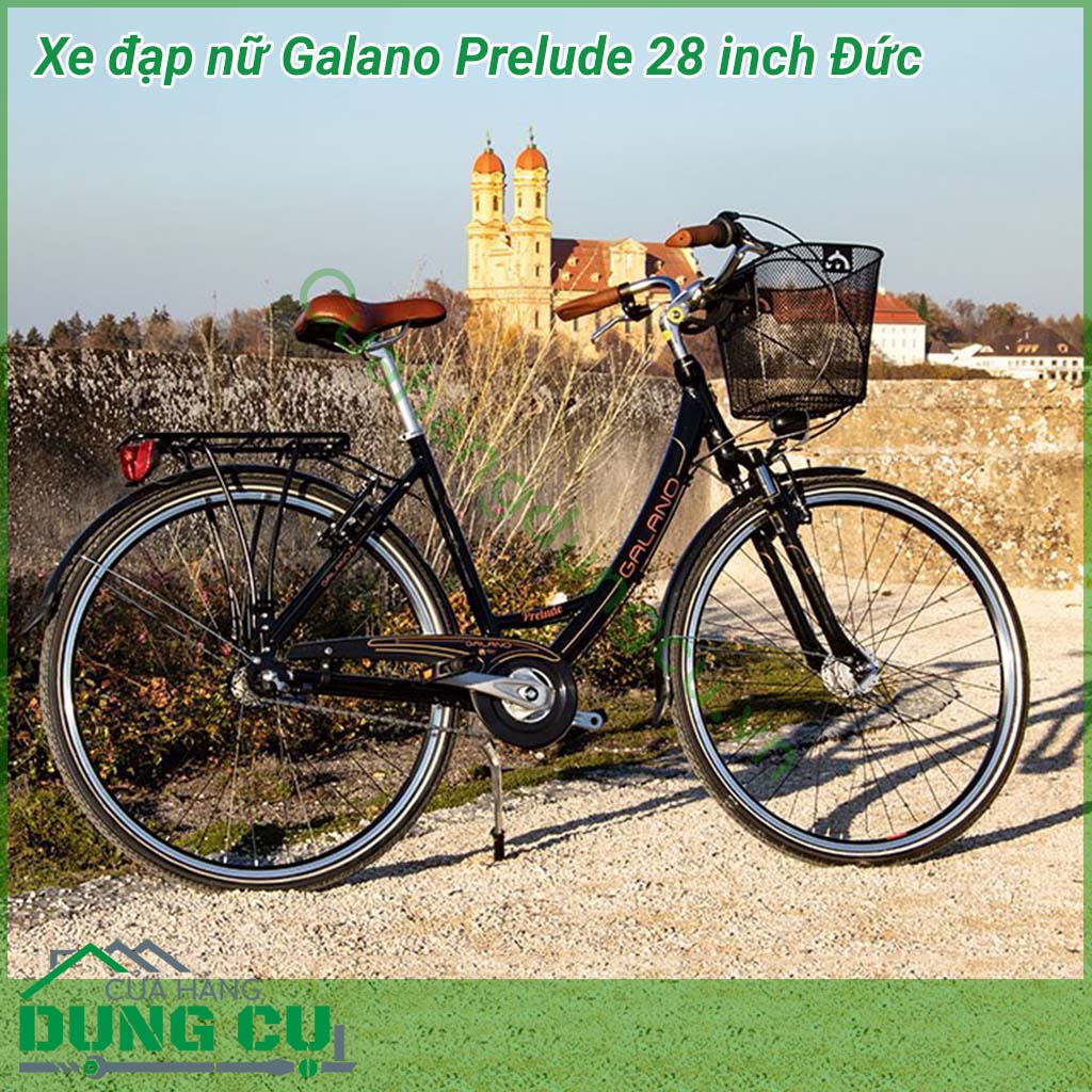 Xe đạp nữ Galano Prelude 28 inch Đức&nbsp;lấy cảm hứng dựa trên thiết kế xe đạp cổ điển Hà Lan.&nbsp;Giỏ xe phía trước có thể tháo rời dễ dàng giúp việc mua sắm trở nên thuận tiện. Yên xe rộng thoải mái&nbsp;mặt trên bằng da tổng hợp.&nbsp;