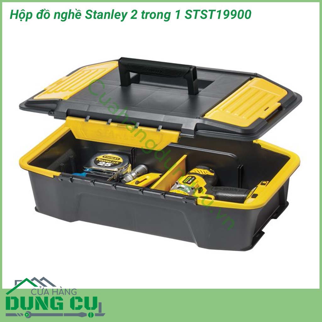 Hộp đồ nghề Stanley 2 trong 1 STST19900&nbsp;có kích thước 506x307x246mm được làm từ chất liệu nhựa ABS nên có độ bền cao, chẳng may bị va đập, rơi vỡ gì đó thì cũng không sao. Dụng cụ bảo quản này giúp bạn thoải mái đựng đồ nghề trong đó.
