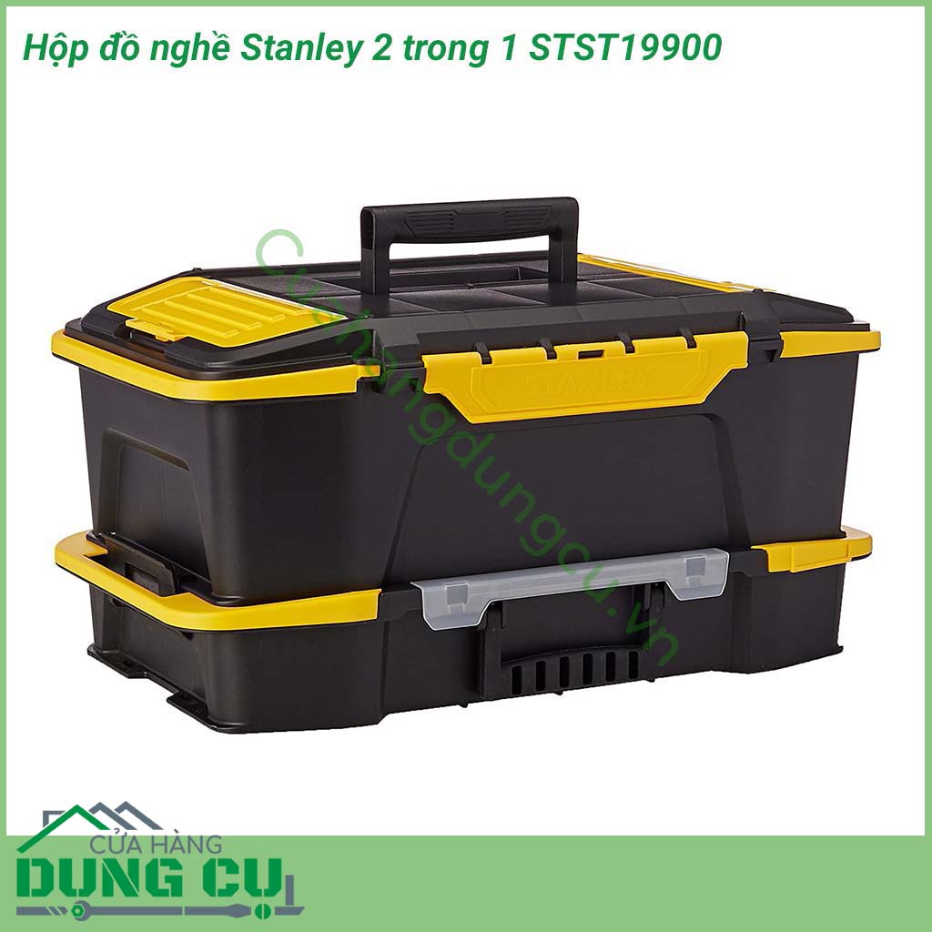 Hộp đồ nghề Stanley 2 trong 1 STST19900&nbsp;có kích thước 506x307x246mm được làm từ chất liệu nhựa ABS nên có độ bền cao, chẳng may bị va đập, rơi vỡ gì đó thì cũng không sao. Dụng cụ bảo quản này giúp bạn thoải mái đựng đồ nghề trong đó.