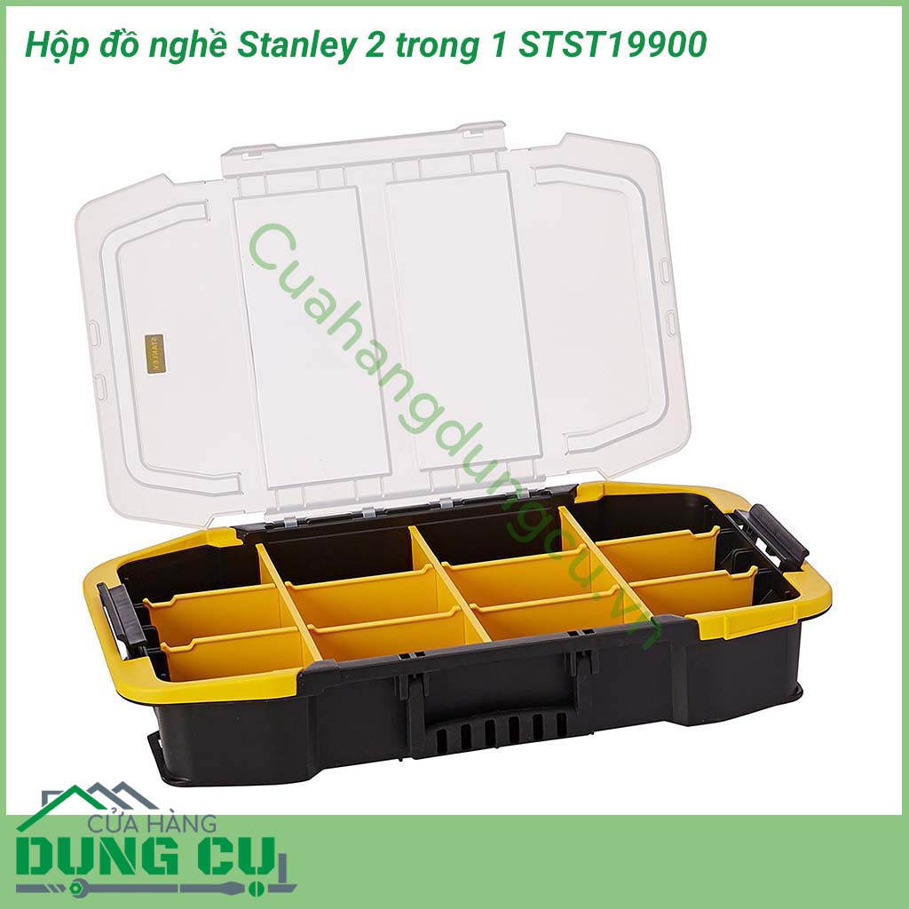 Hộp đồ nghề Stanley 2 trong 1 STST19900&nbsp;có kích thước 506x307x246mm được làm từ chất liệu nhựa ABS nên có độ bền cao, chẳng may bị va đập, rơi vỡ gì đó thì cũng không sao. Dụng cụ bảo quản này giúp bạn thoải mái đựng đồ nghề trong đó.