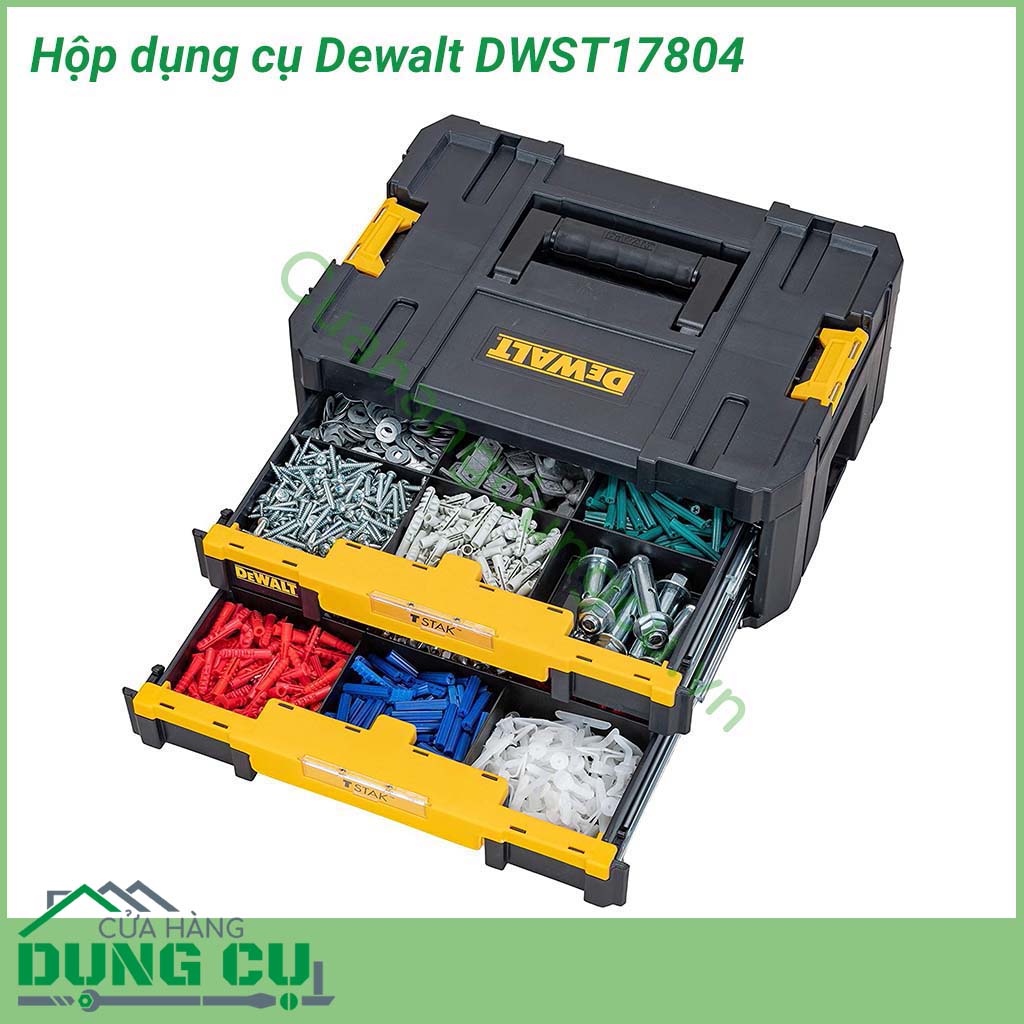 Hộp dụng cụ Dewalt cao cấp DWST17804 làm từ nhựa cao cấp nên có thể chịu va đập tốt. Kết cấu cho không gian rộng rãi, chứa được nhiều dụng cụ.&nbsp;Tay cầm chắc chắn giúp mang anh em mang theo dễ dàng